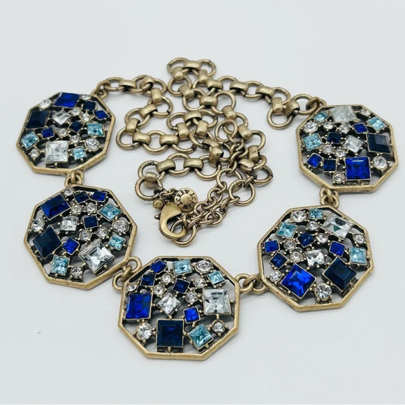 J. Crew Blue Mosaic Jeweled Medallions Necklace - Picture 2 of 3